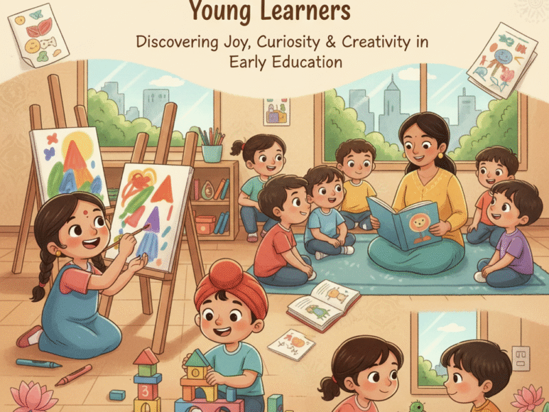 Diverse children in a playful Gurgaon preschool classroom, showing early learning, creative play, and curiosity.