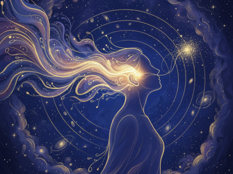 Abstract silhouette radiating energy waves into the cosmos, symbolizing intuition and universal connection