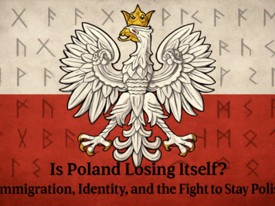 Polish white eagle with traditional runes, symbolizing national heritage and identity.