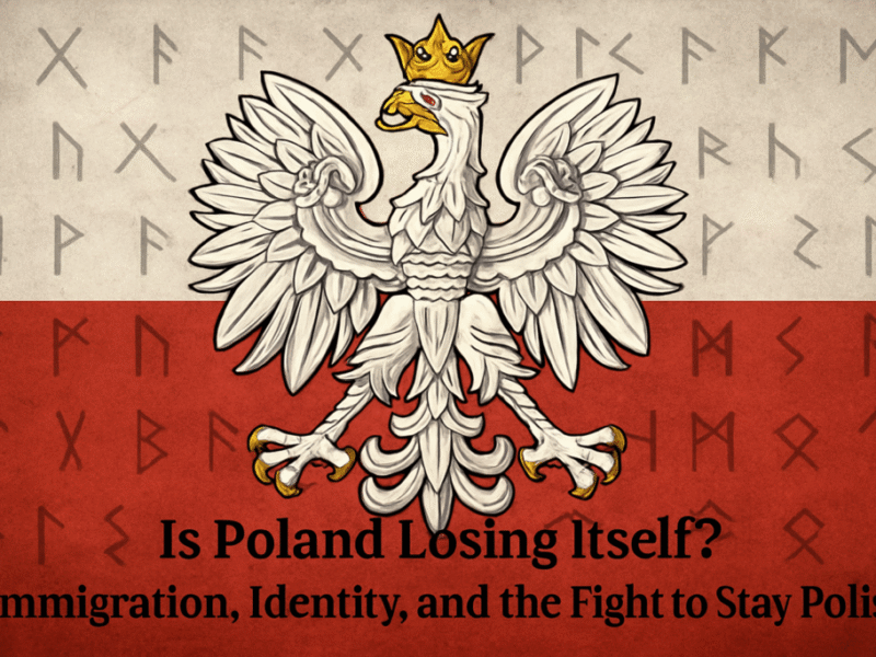 Polish white eagle with traditional runes, symbolizing national heritage and identity.
