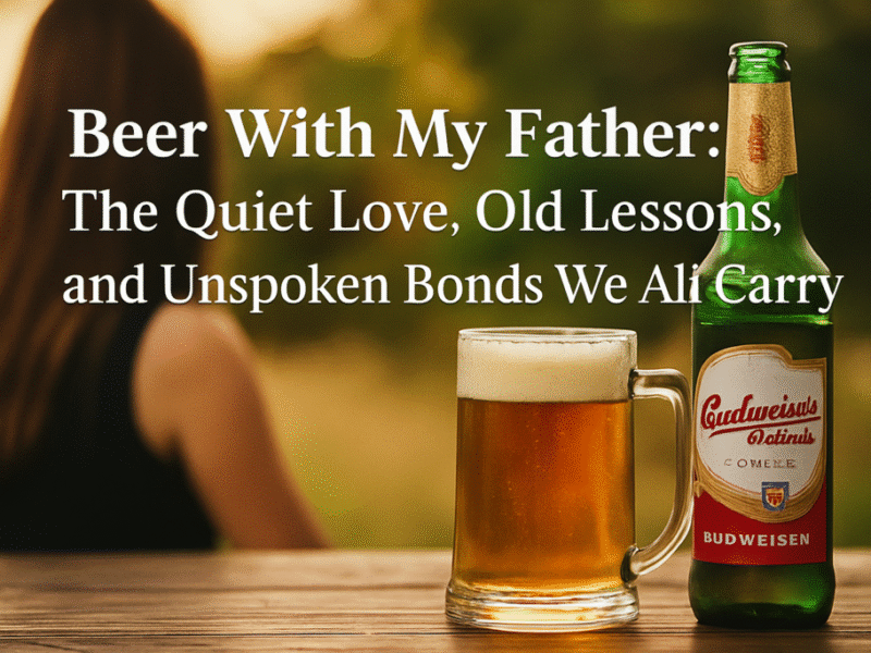a Budweiser bottle with a beer mug foam spilling over.”